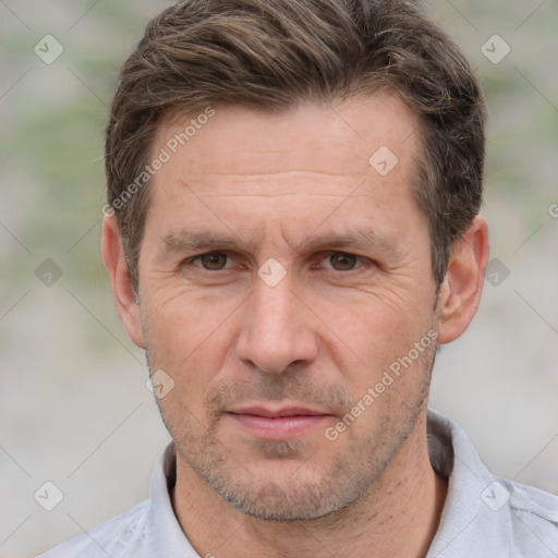 Neutral white adult male with short  brown hair and brown eyes