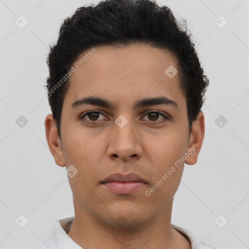 Neutral latino young-adult male with short  brown hair and brown eyes