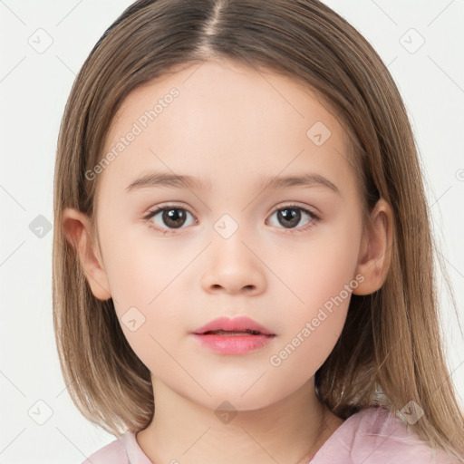 Neutral white child female with medium  brown hair and brown eyes