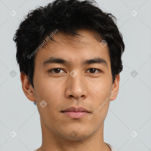 Neutral asian young-adult male with short  brown hair and brown eyes