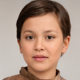 Neutral white child female with short  brown hair and brown eyes