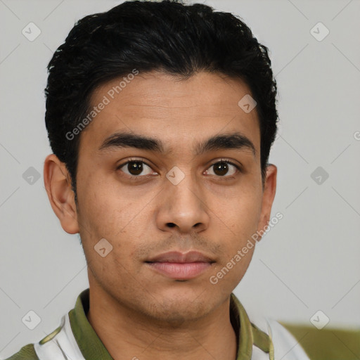 Neutral asian young-adult male with short  black hair and brown eyes