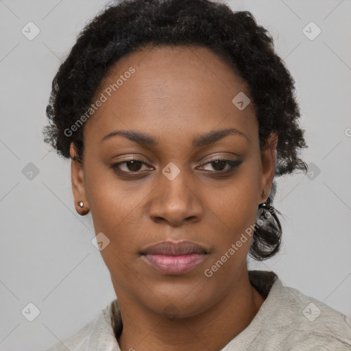 Neutral black young-adult female with short  brown hair and brown eyes