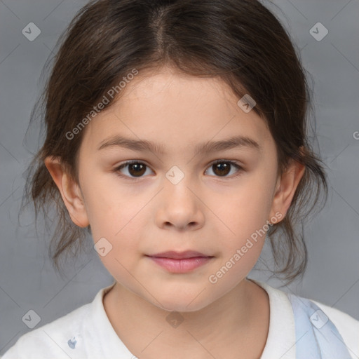 Neutral white child female with medium  brown hair and brown eyes