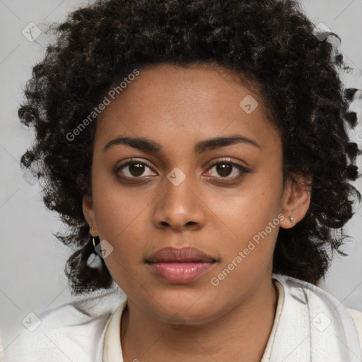 Neutral black young-adult female with medium  brown hair and brown eyes