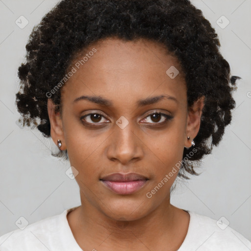 Neutral black young-adult female with short  brown hair and brown eyes