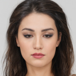 Neutral asian young-adult female with long  brown hair and brown eyes