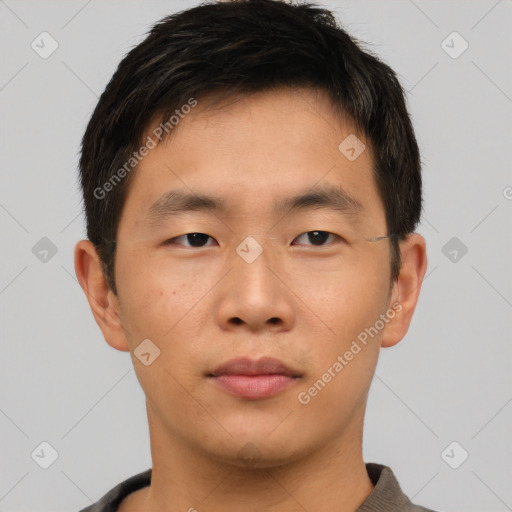 Neutral asian young-adult male with short  brown hair and brown eyes