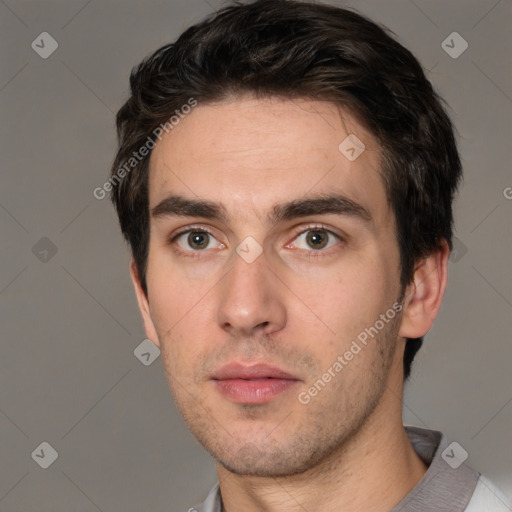 Neutral white adult male with short  brown hair and brown eyes