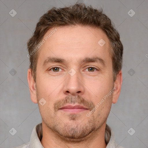 Neutral white adult male with short  brown hair and brown eyes