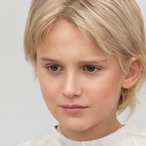 Neutral white child female with medium  blond hair and brown eyes