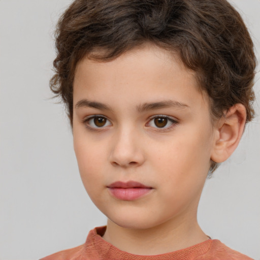Neutral white child female with short  brown hair and brown eyes