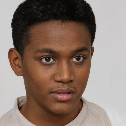 Neutral black young-adult male with short  brown hair and brown eyes