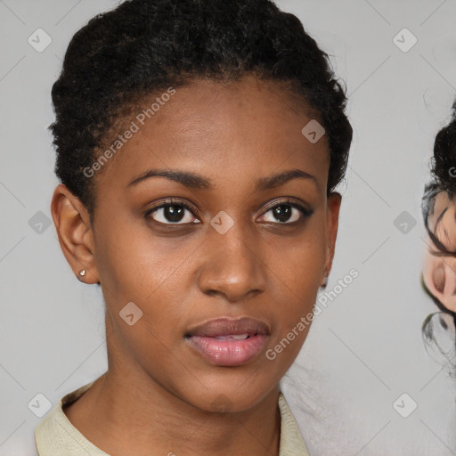 Neutral black young-adult female with short  brown hair and brown eyes