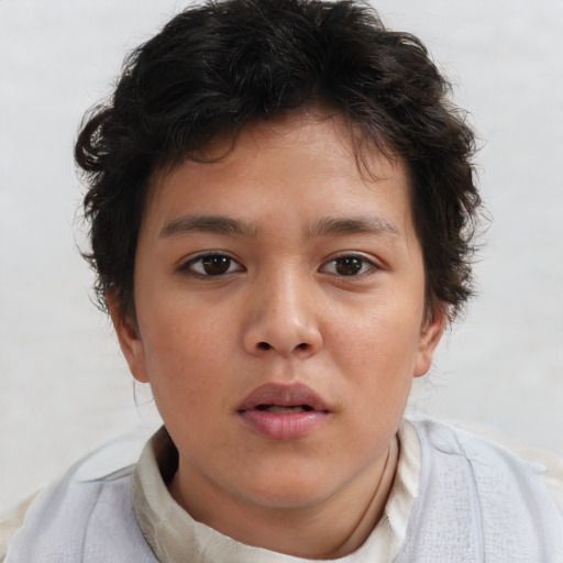 Neutral asian child female with short  brown hair and brown eyes