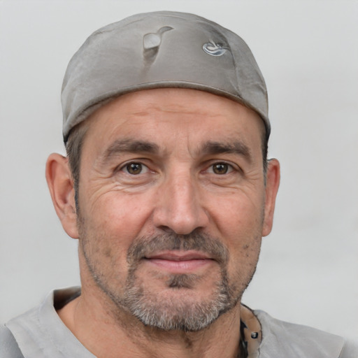 Neutral white middle-aged male with short  black hair and brown eyes