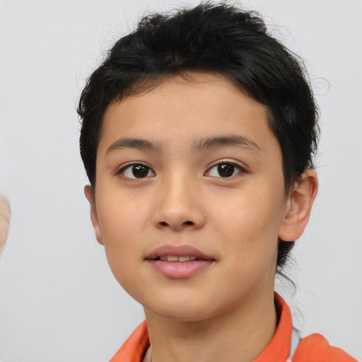 Neutral asian young-adult female with short  brown hair and brown eyes