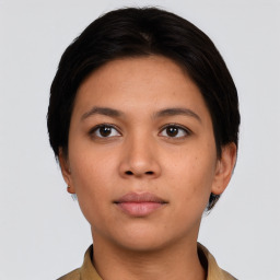 Neutral asian young-adult female with short  black hair and brown eyes