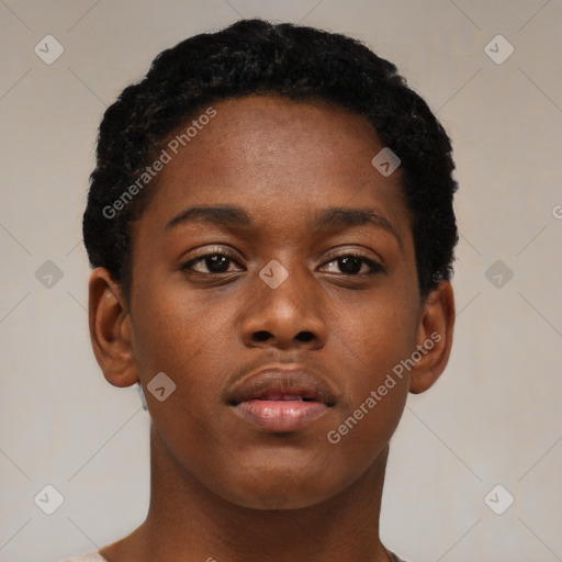 Neutral black young-adult female with short  brown hair and brown eyes