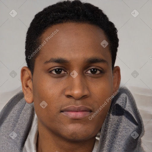 Neutral black young-adult male with short  brown hair and brown eyes
