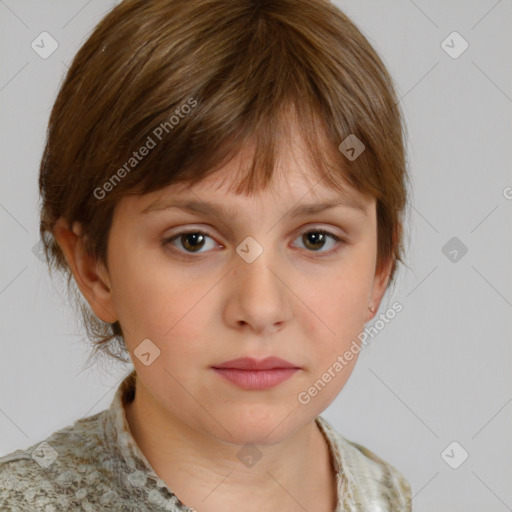 Neutral white child female with medium  brown hair and brown eyes