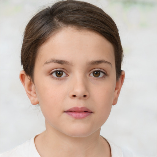 Neutral white child female with short  brown hair and brown eyes