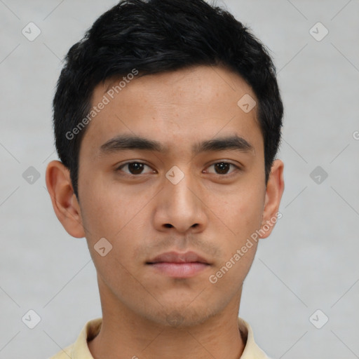 Neutral asian young-adult male with short  black hair and brown eyes