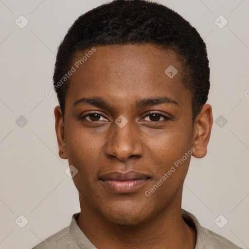 Neutral black young-adult male with short  brown hair and brown eyes