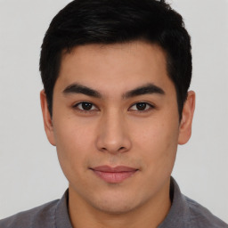 Neutral asian young-adult male with short  brown hair and brown eyes