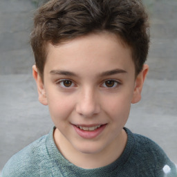 Joyful white child female with short  brown hair and brown eyes