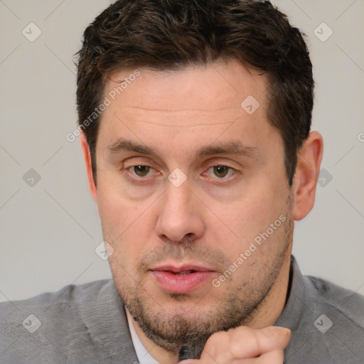 Neutral white adult male with short  brown hair and brown eyes