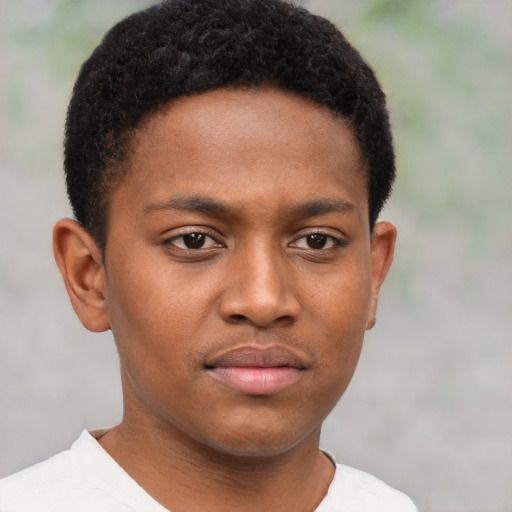 Neutral black young-adult male with short  brown hair and brown eyes
