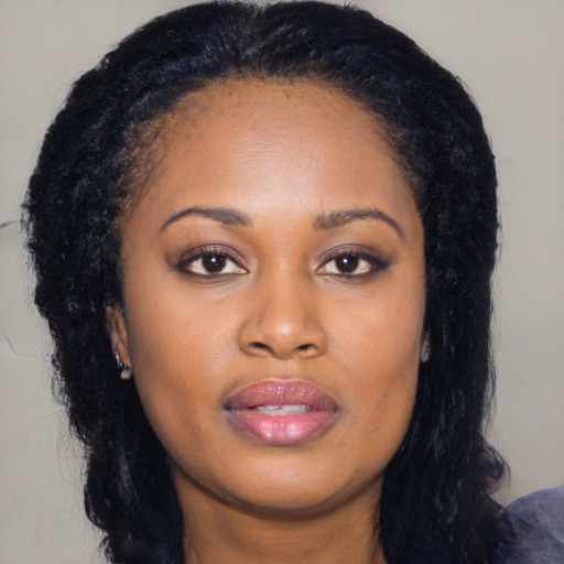 Neutral asian young-adult female with long  black hair and brown eyes
