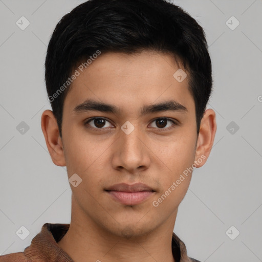 Neutral asian young-adult male with short  brown hair and brown eyes
