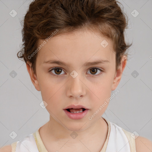 Neutral white child female with short  brown hair and brown eyes