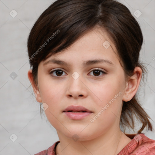 Neutral white child female with medium  brown hair and brown eyes