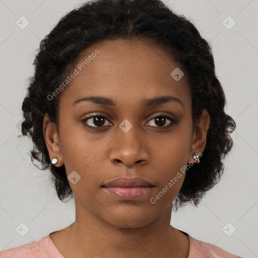 Neutral black young-adult female with short  brown hair and brown eyes