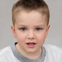 Joyful white child male with short  brown hair and brown eyes