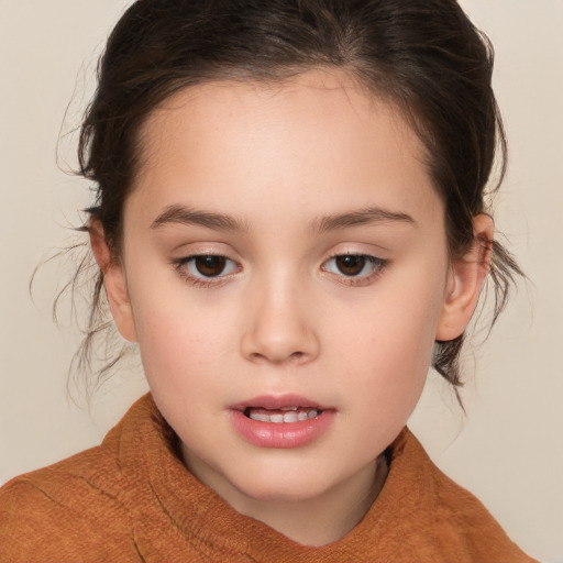 Neutral white child female with medium  brown hair and brown eyes