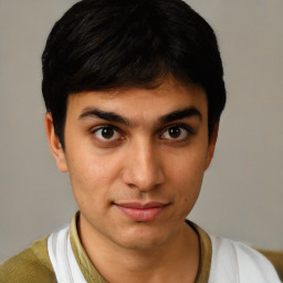 Neutral white young-adult male with short  black hair and brown eyes