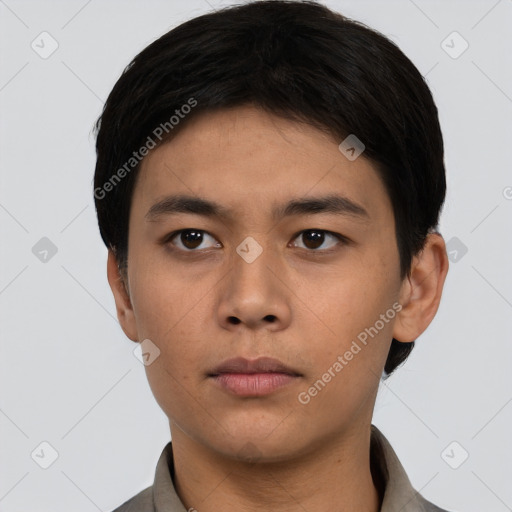 Neutral asian young-adult male with short  black hair and brown eyes