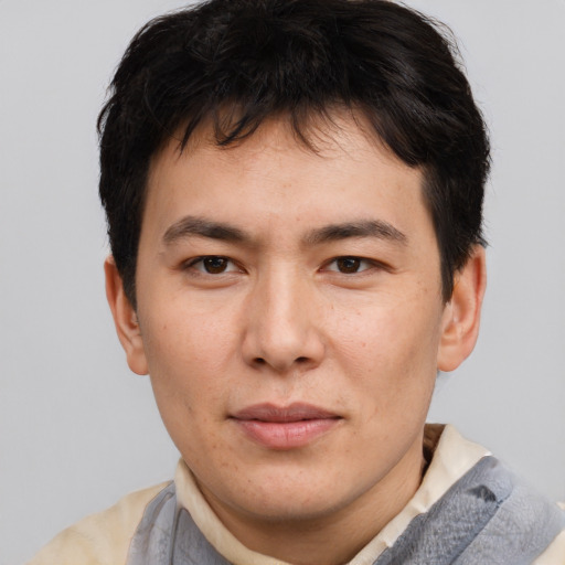 Neutral asian young-adult male with short  brown hair and brown eyes