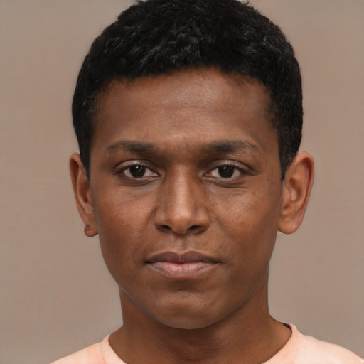 Neutral black young-adult male with short  brown hair and brown eyes
