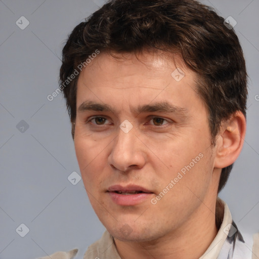 Neutral white adult male with short  brown hair and brown eyes