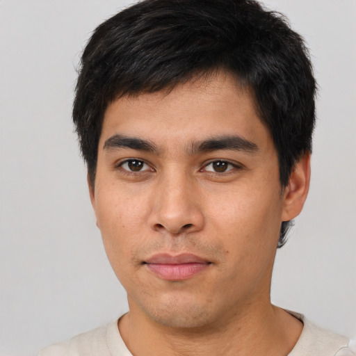 Neutral asian young-adult male with short  black hair and brown eyes