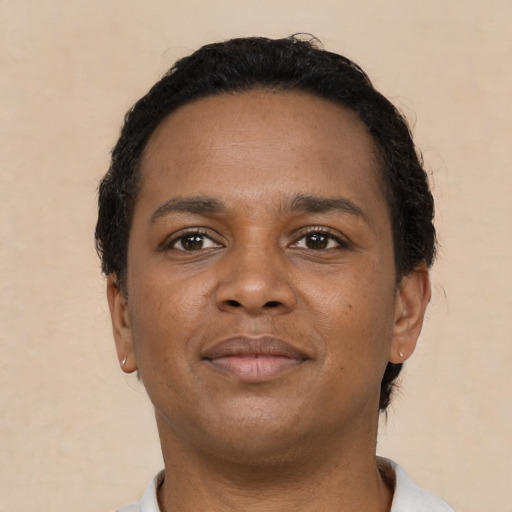 Neutral black young-adult male with short  brown hair and brown eyes