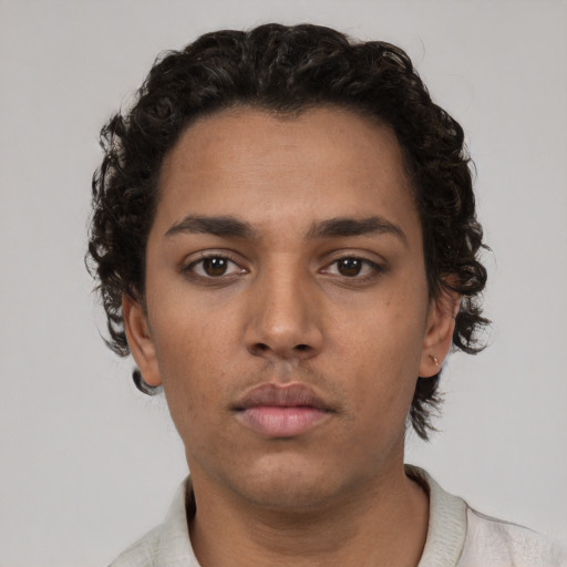 Neutral latino young-adult female with short  black hair and brown eyes