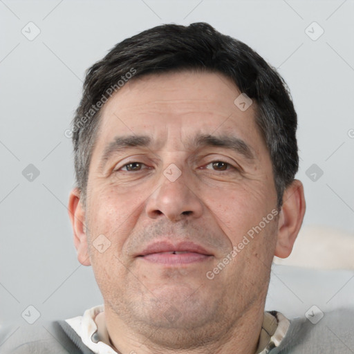 Neutral white adult male with short  brown hair and brown eyes