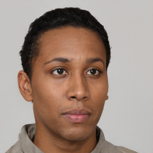 Neutral latino young-adult female with short  black hair and brown eyes