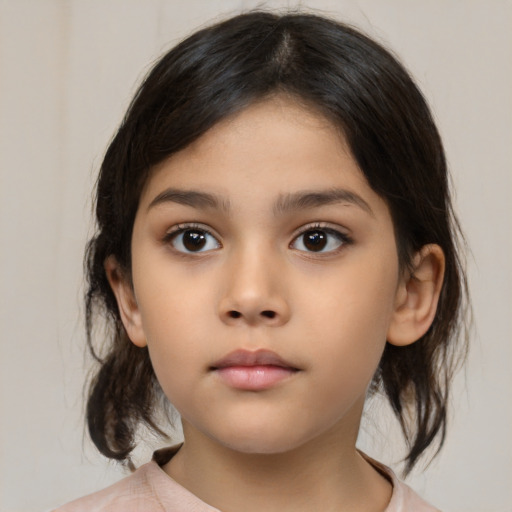 Neutral latino child female with medium  brown hair and brown eyes